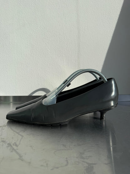 Prada 90s Leather Square Toe Mary Jane Kitten Heels | UK 38.5, Black