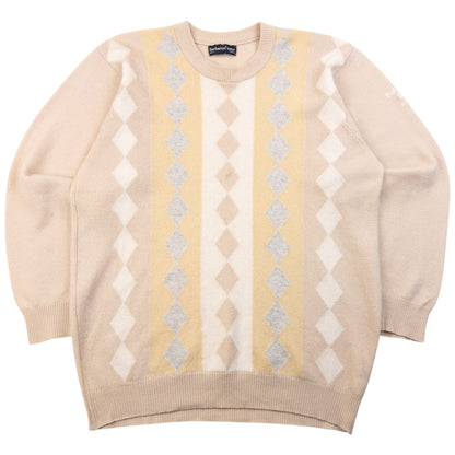 Vintage 90s Burberry Golf Argyle Wool Knit Jumper Size S | Small, Beige