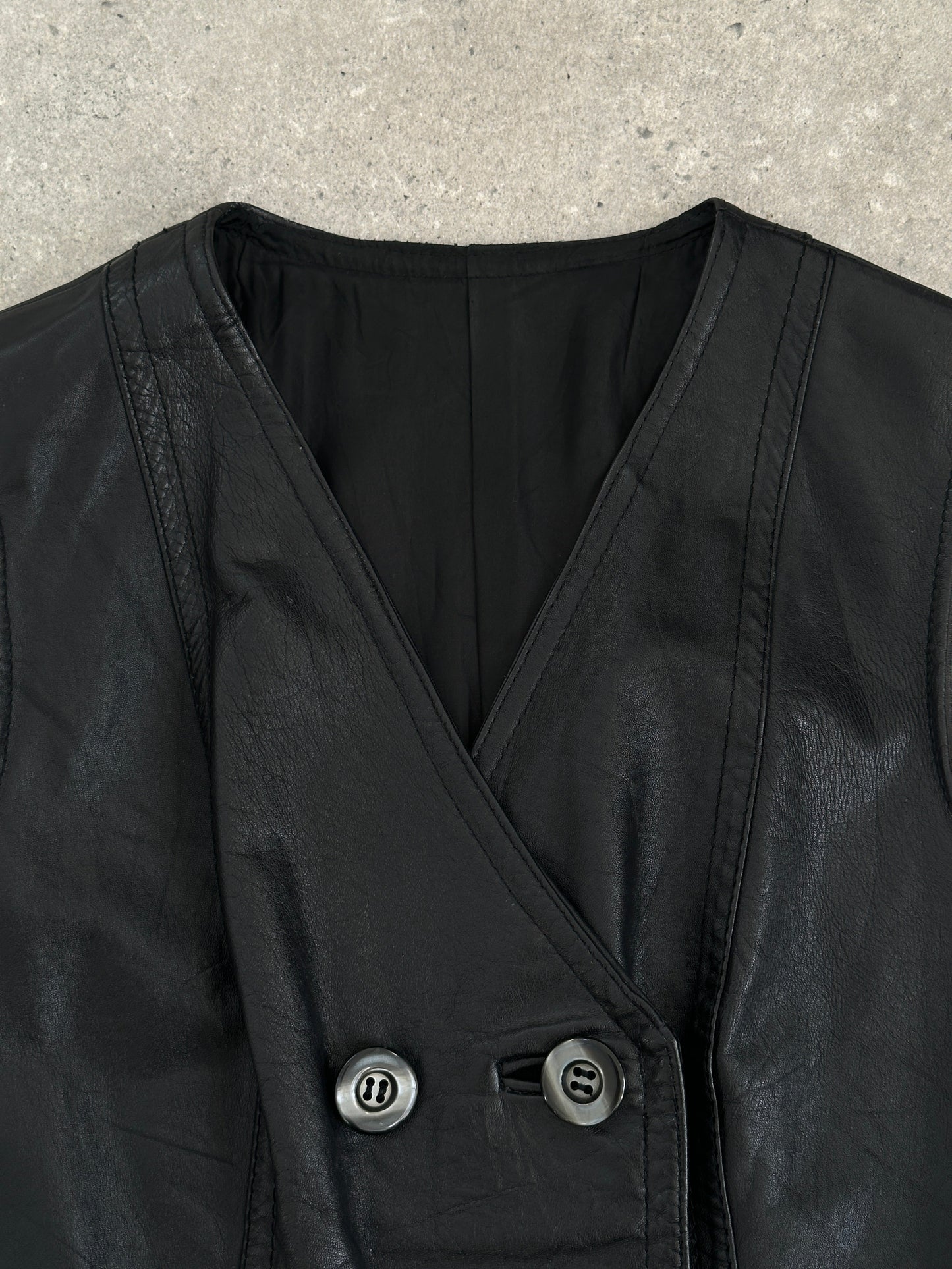 Vintage Double Breasted Leather Waistcoat - S