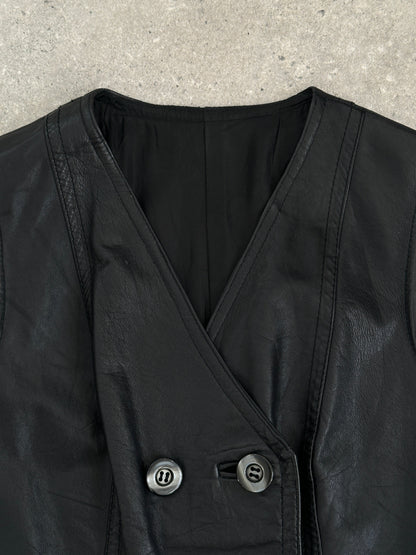 Vintage Double Breasted Leather Waistcoat - S