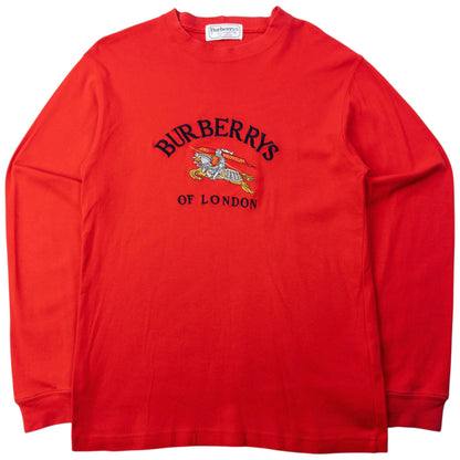 Vintage 90s Burberry Embroidered Thick Long Sleeve T Shirt Size S | Small, Red