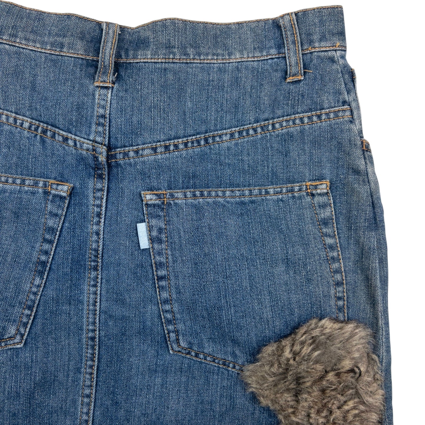 Vintage Ne-Net By Issey Miyake Fur Patch Denim Skirt Womens Size W28