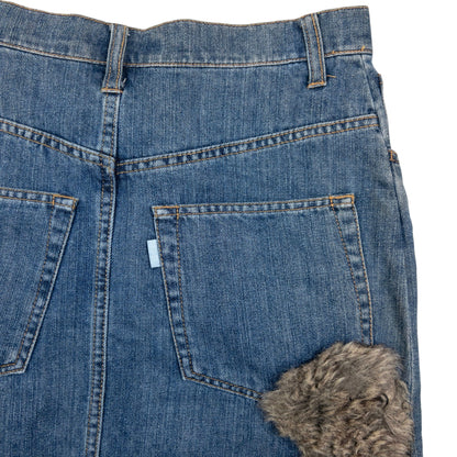 Vintage Ne-Net By Issey Miyake Fur Patch Denim Skirt Womens Size W28