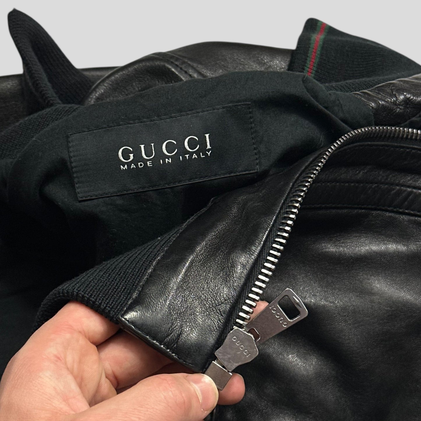 Gucci Nappa Leather Logo Web Bomber Jacket - IT46 (S)