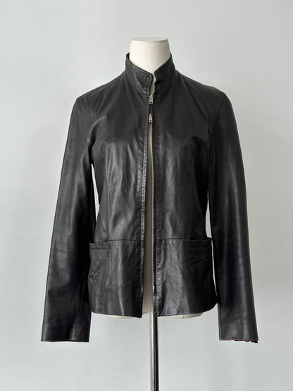 Vintage 1990s Double Zip Leather Jacket - S-M