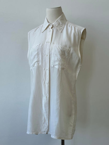 Vintage 1990s Pure Silk Sleeveless Shirt - L