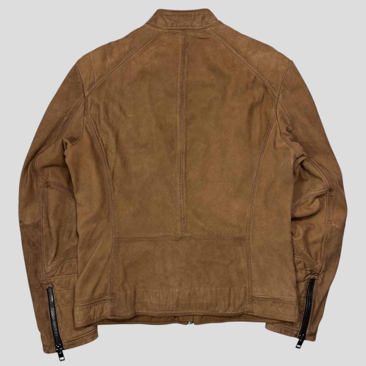 Hugo Boss Orange Leather Suede Moto Biker Jacket - M