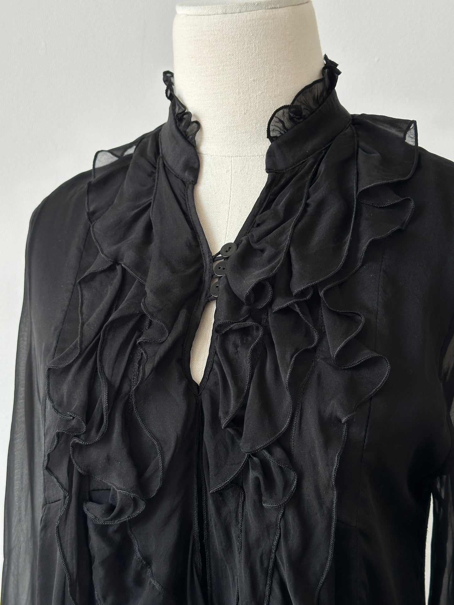 Vintage 2000s Pure Silk Ruffle Shirt - S-M