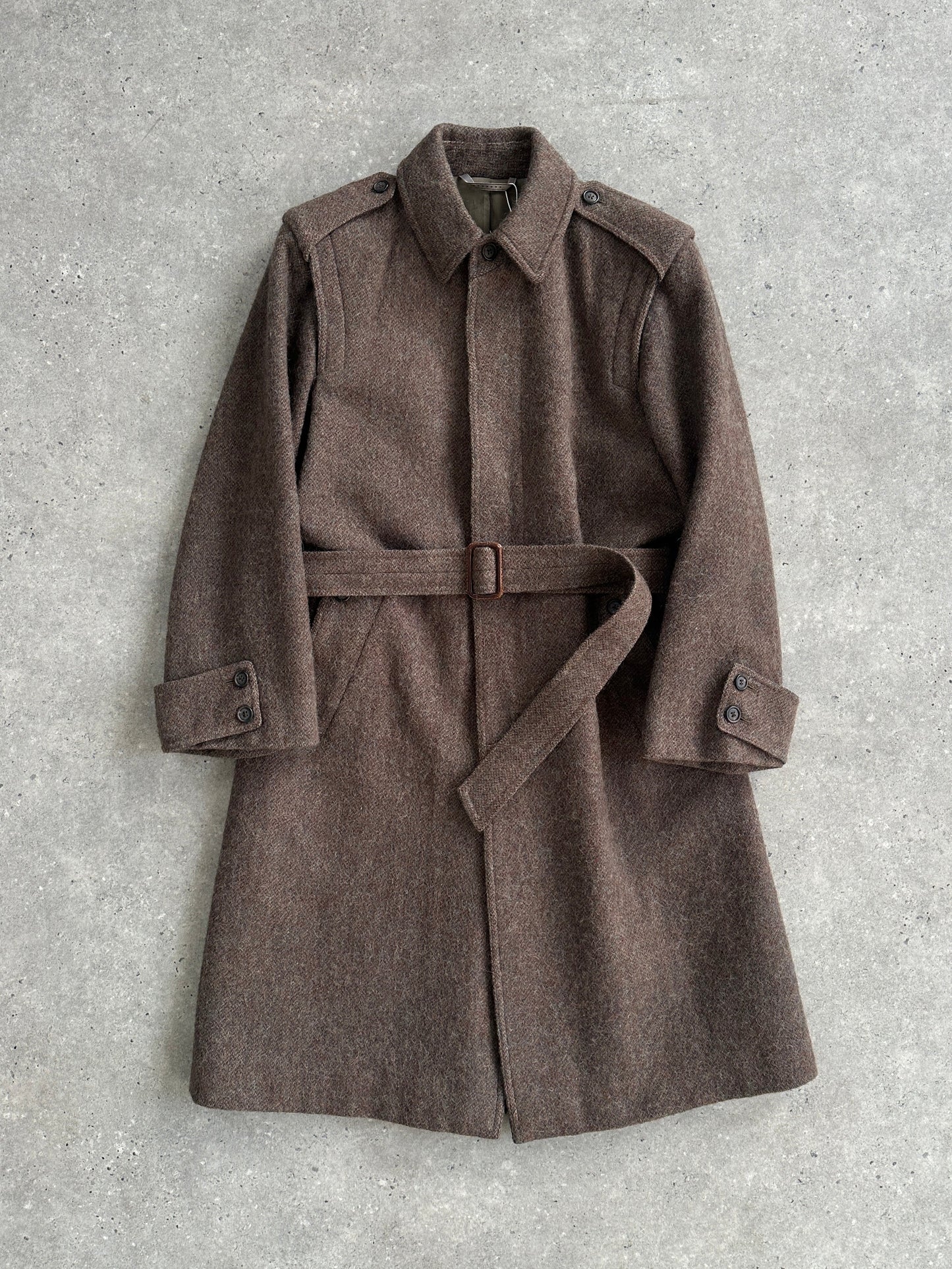 Italian Vintage 1990s Wool Mohair Single Breasted Belted Coat - L