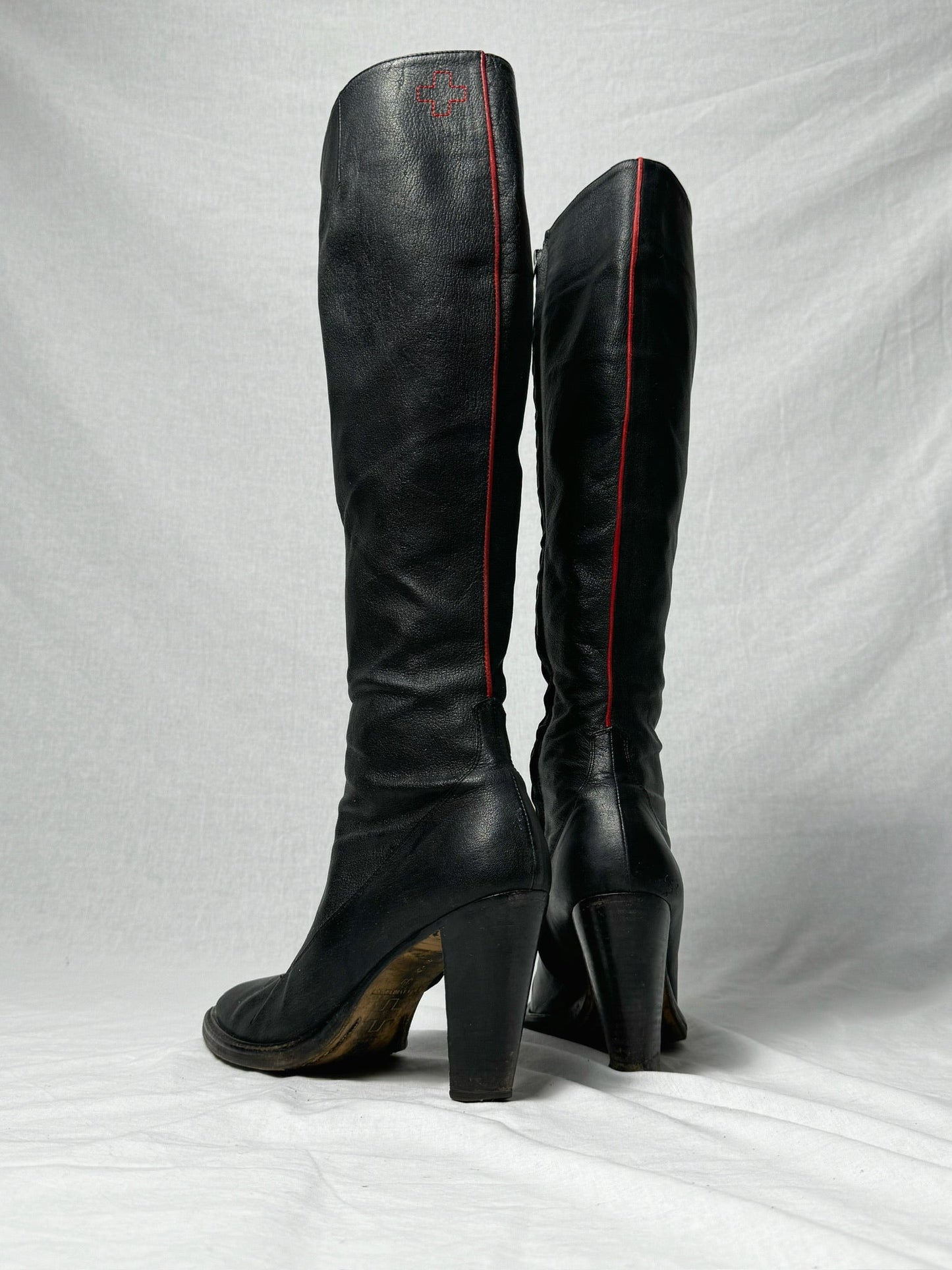 AF VANDEVORST RED STRIPE KNEE HIGH BOOTS | DEFAULT TITLE, Red