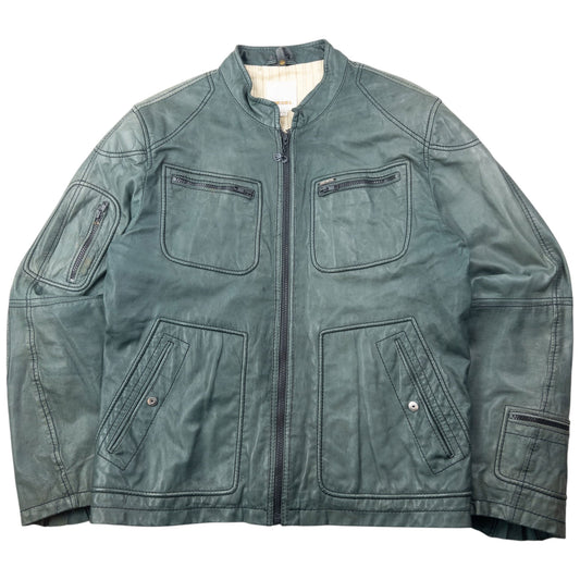 Vintage 2000s Diesel Zip Up Leather Jacket Size M | Medium, Green