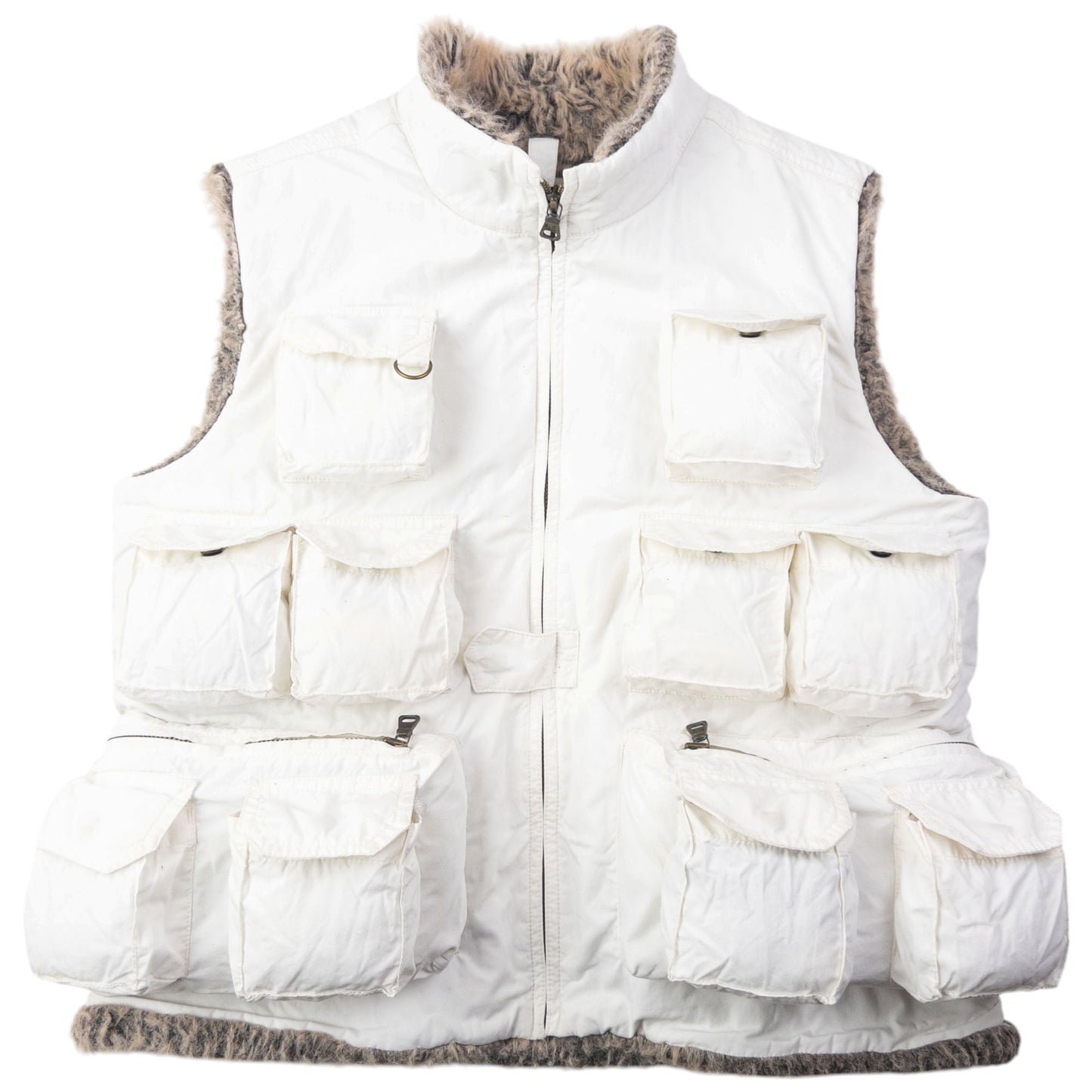 Vintage 2000s Ralph Lauren Multi Pocket Fur Lined Cargo Gilet Womens Size M | Medium, White