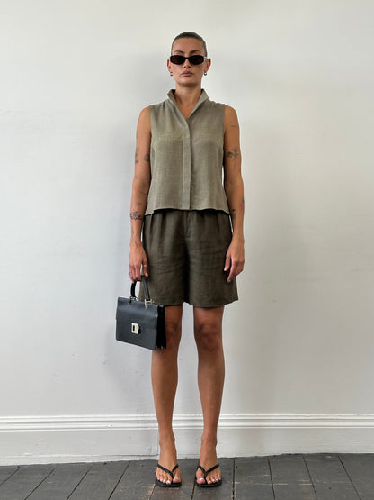 Vintage Pure Linen Relaxed Pleated Shorts - W26