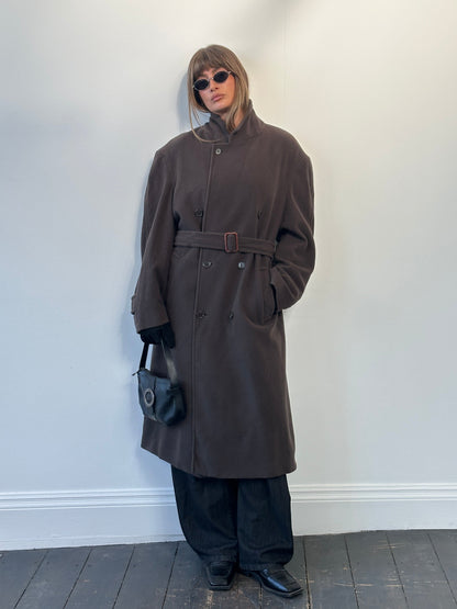 St Michael Italian 1990s Wool Belted Coat - XXL