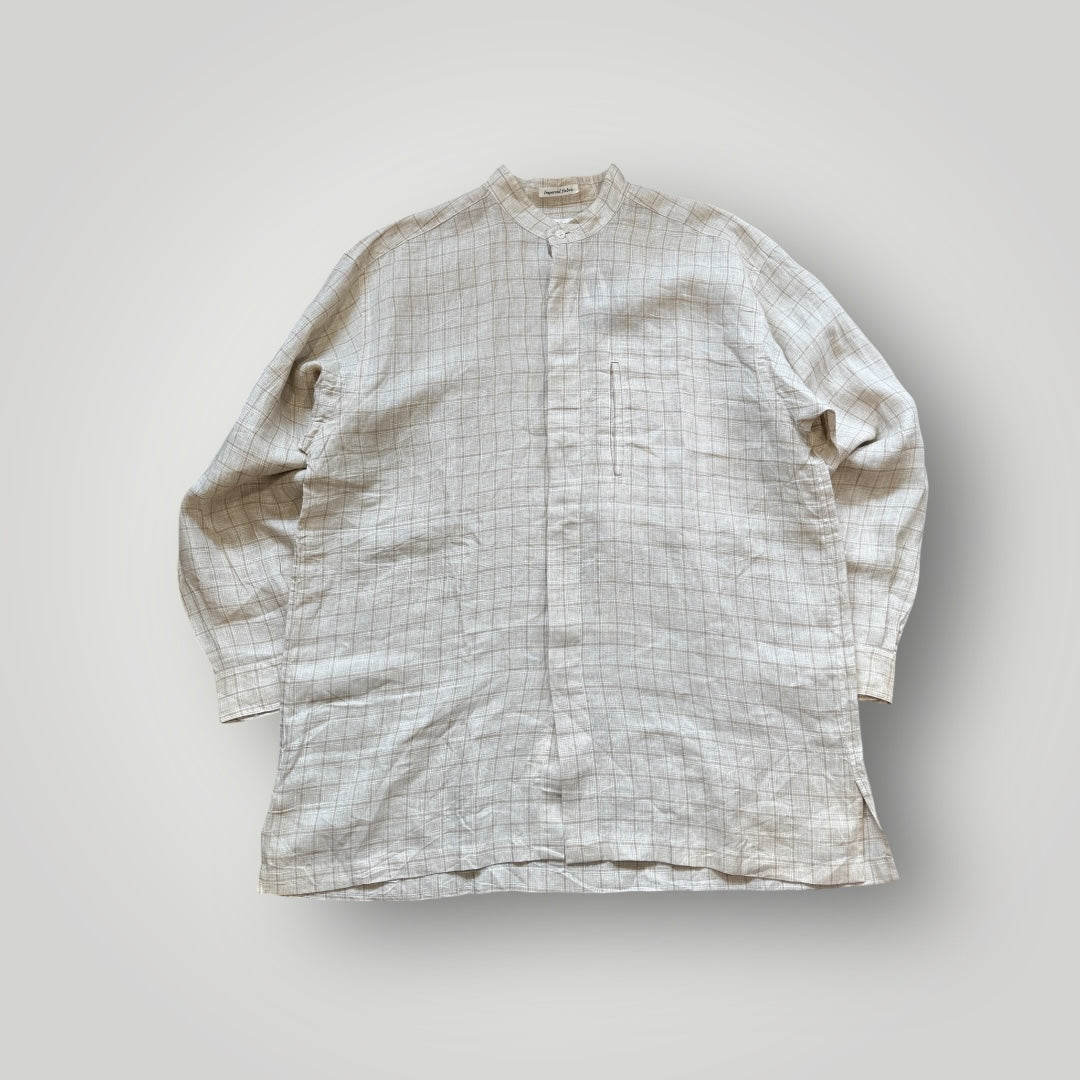 Issey Miyake IM Porduct Banded Collar Checked Linnen Shirt XL