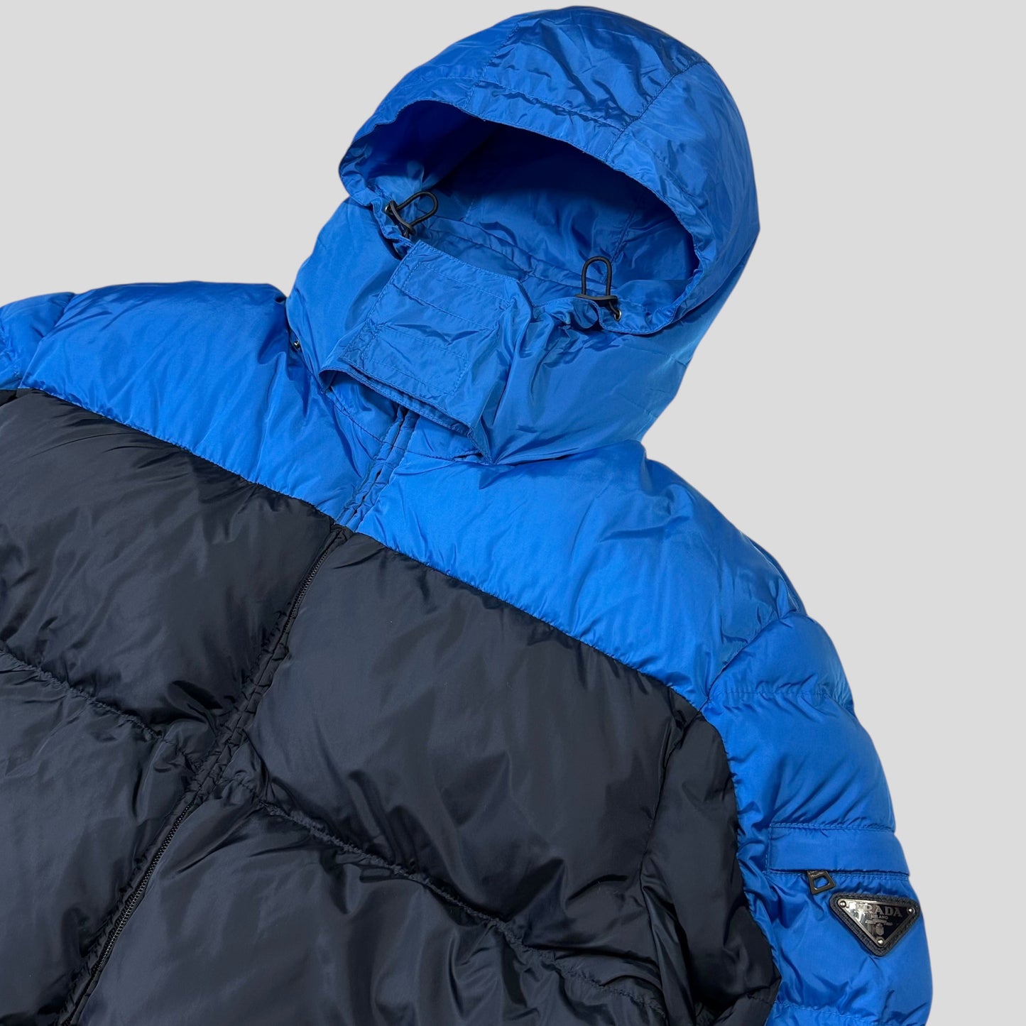 Prada 2012 Plaque Logo Bi-colour Nylon Goose Down Puffer Jacket - IT56 (L/XL) | Default Title, Blue