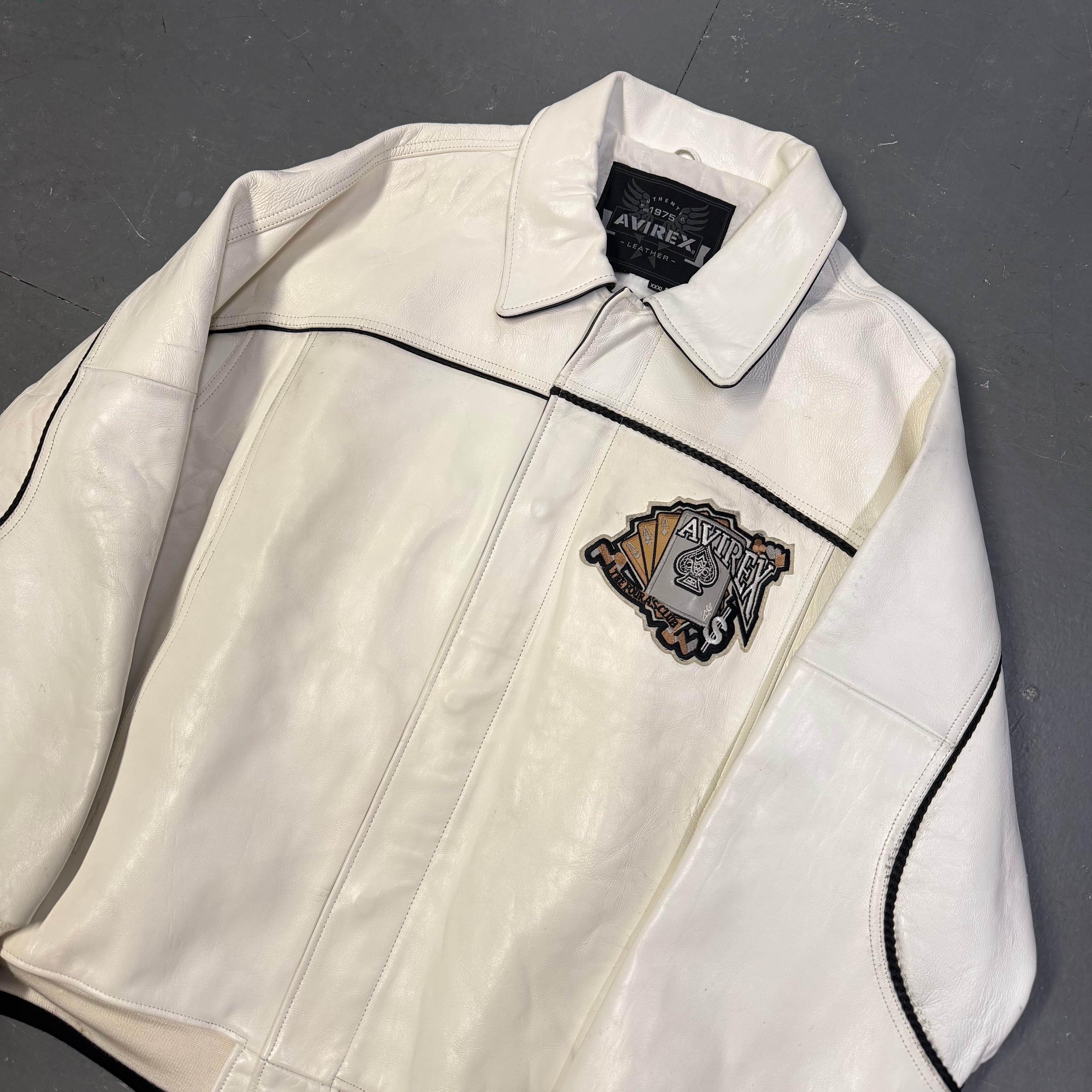 Avirex King Casino Leather Jacket In White (XXXL) | XXXL, White