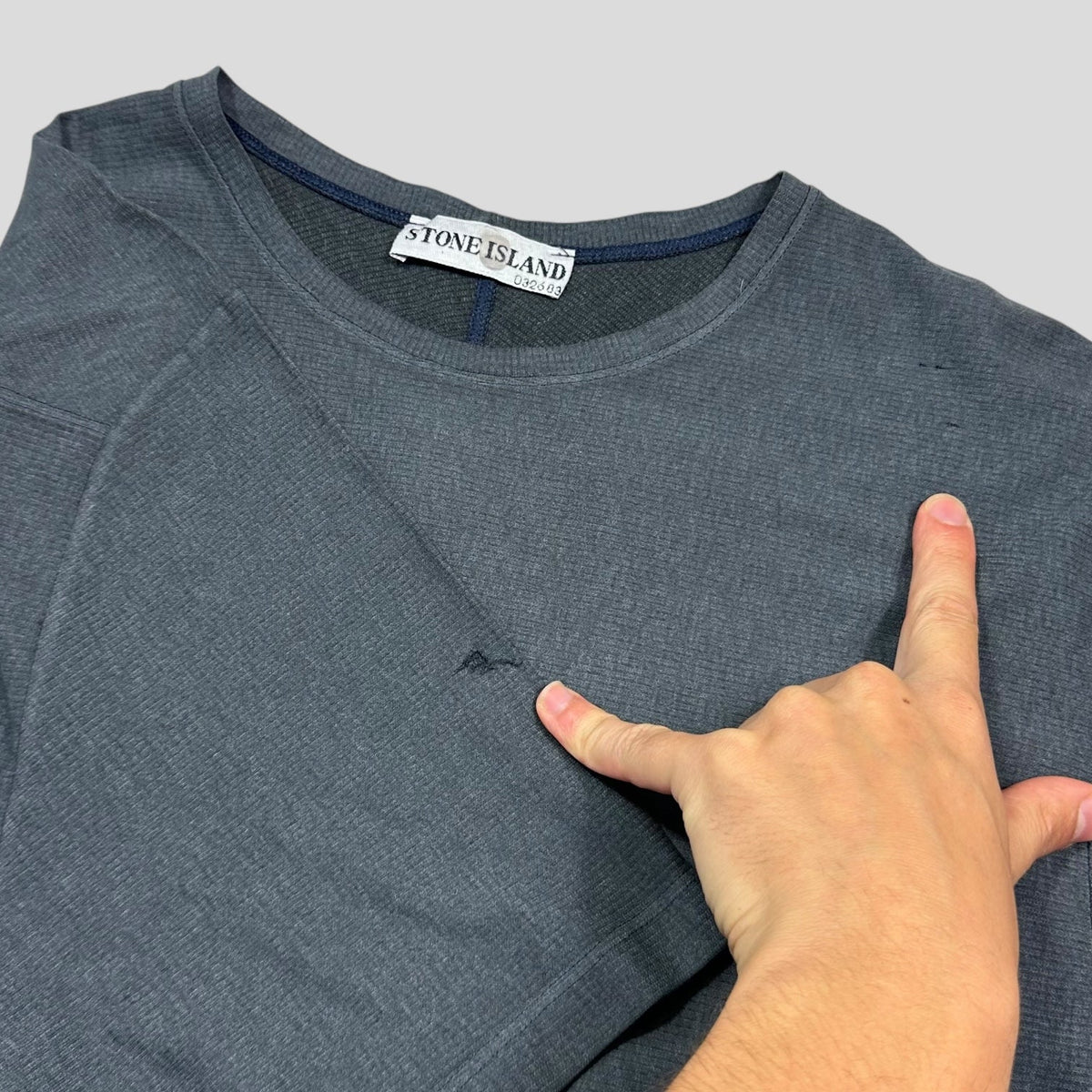 Stone Island 2003 Textured Cotton Embroidered Spellout T-shirt - L/XL | XL, Grey