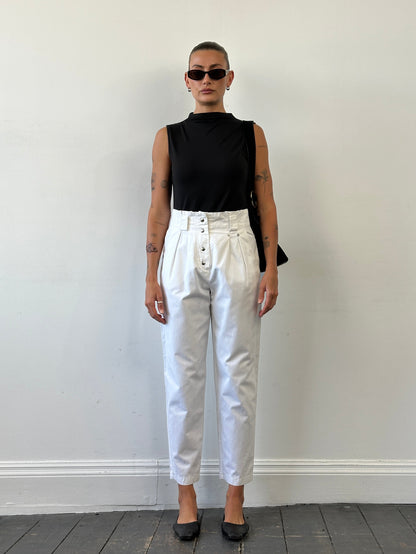 Vintage 1990s Pure Cotton High Waisted Tapered Trousers - W26