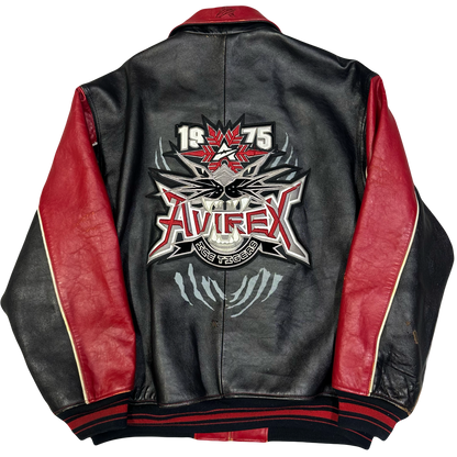 Avirex Ice Tigers Leather Jacket In Red & Black ( XL )
