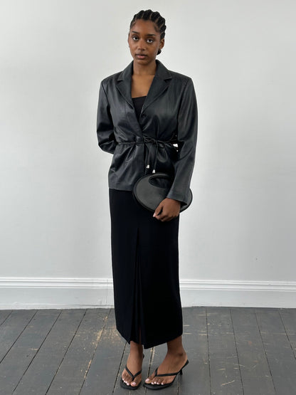 Vintage 2000s Minimal Tie Belt Leather Jacket - S