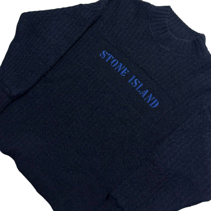 Stone Island Knit Pullover Spell Out Mock Neck Jumper from 90’s