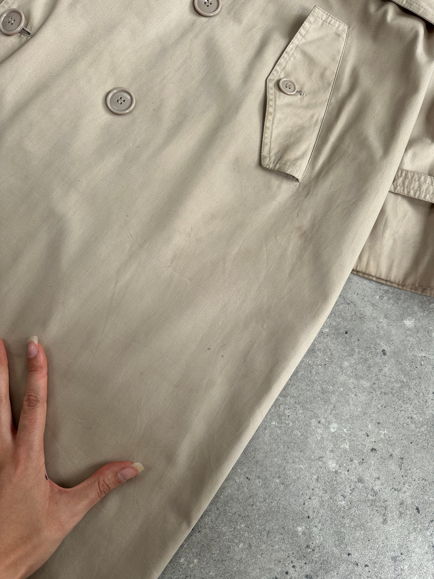 Yves Saint Laurent Pour Homme 1980s Cotton Double Breasted Belted Trench Coat - XL