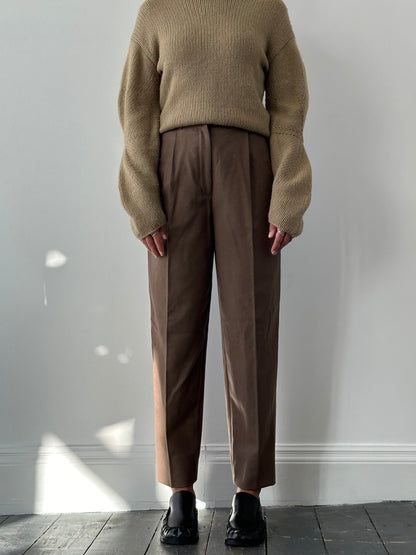 Italian Vintage Brushed Pure Wool Tapered Leg Trousers - W27