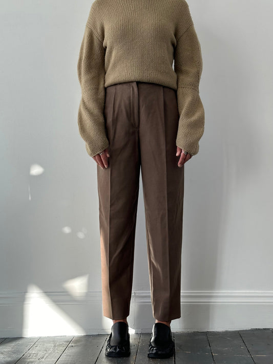 Italian Vintage Brushed Pure Wool Tapered Leg Trousers - W27