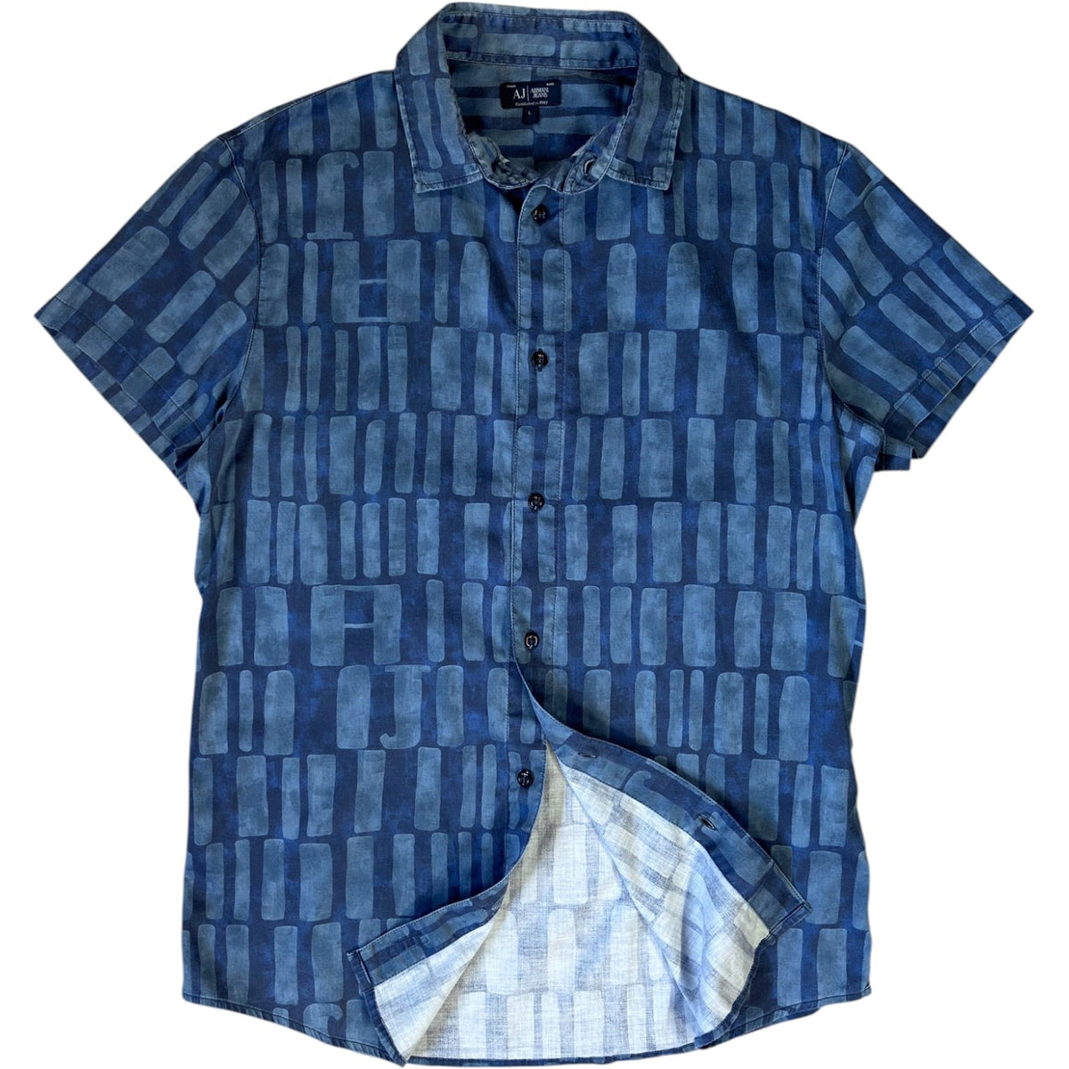 Armani Jeans 00’s All Over Print Short Sleeve Shirt M | Medium, Blue