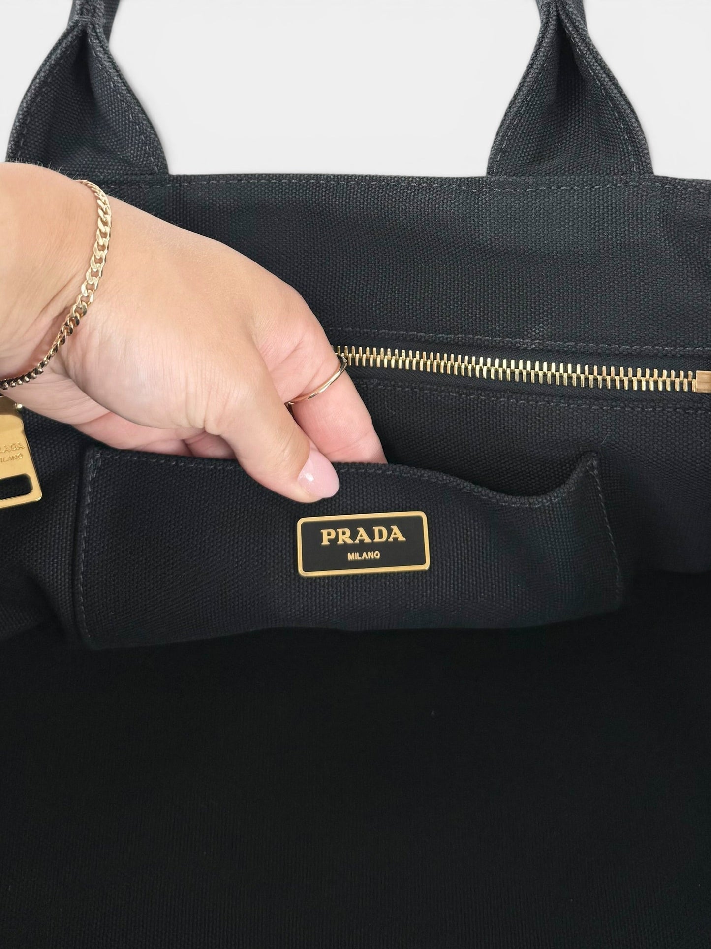 2000s Prada Black Canapa Studded 2-Way Handbag | O/S, Multicoloured