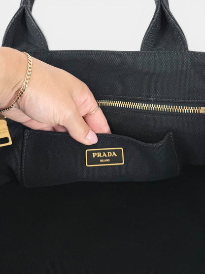 2000s Prada Black Canapa Studded 2-Way Handbag | O/S, Multicoloured