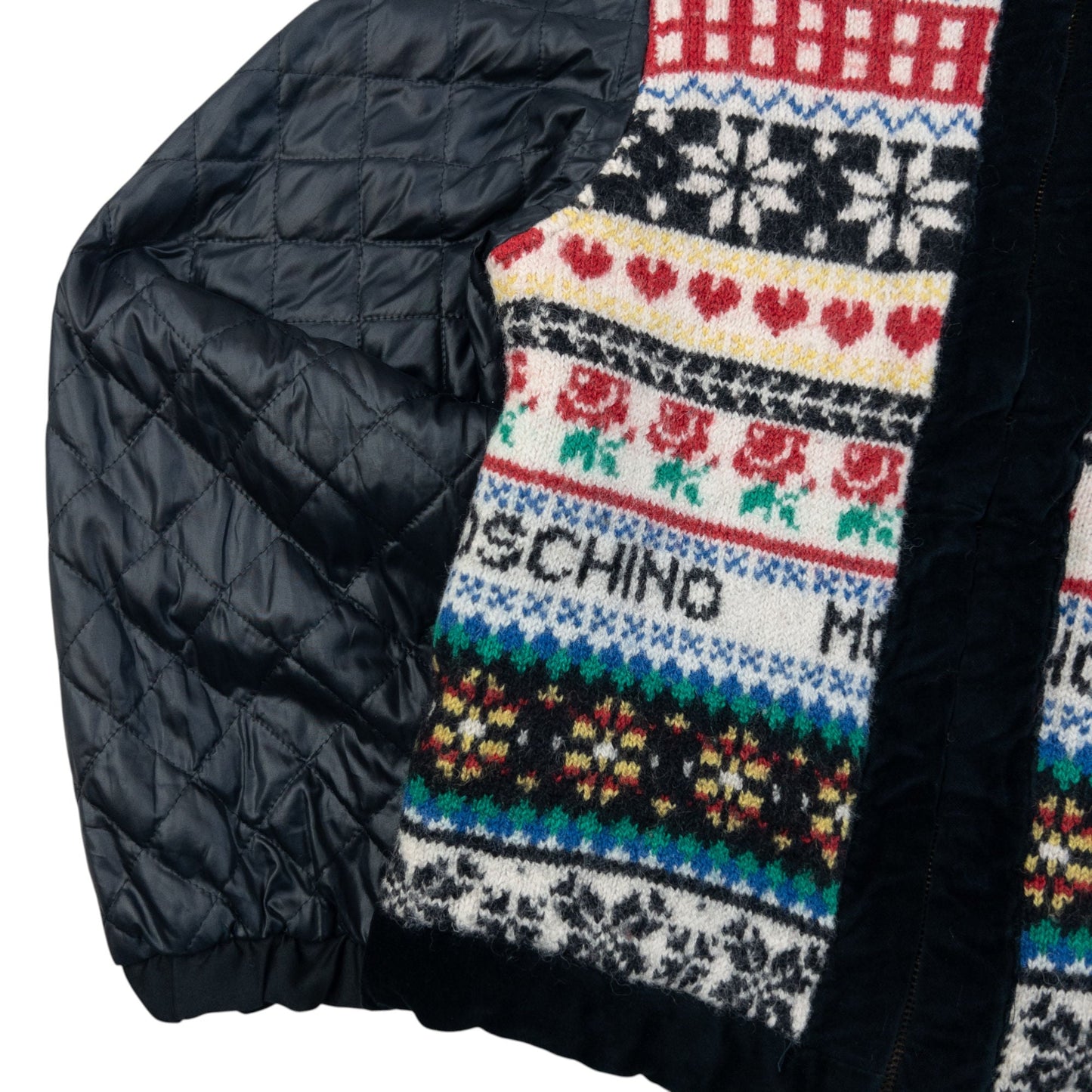 Vintage 90s Moschino Jeans Knit Contrast Pattern Jacket Womens Size S | Small, Black