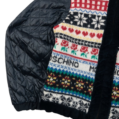 Vintage 90s Moschino Jeans Knit Contrast Pattern Jacket Womens Size S | Small, Black