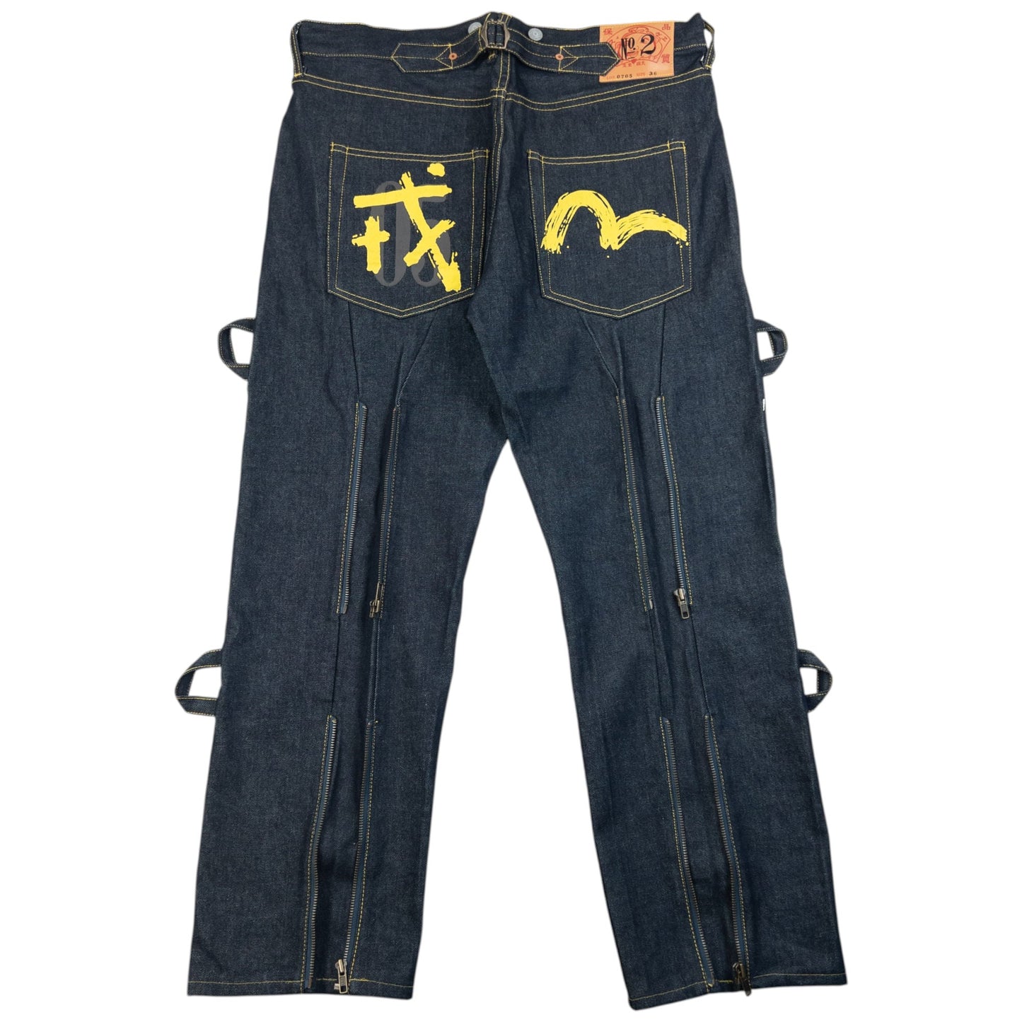 Vintage 2000s Evisu Gull Symbol Bondage Zip Japanese Denim Jeans Size W36 | W36, Black