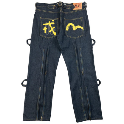 Vintage 2000s Evisu Gull Symbol Bondage Zip Japanese Denim Jeans Size W36 | W36, Black