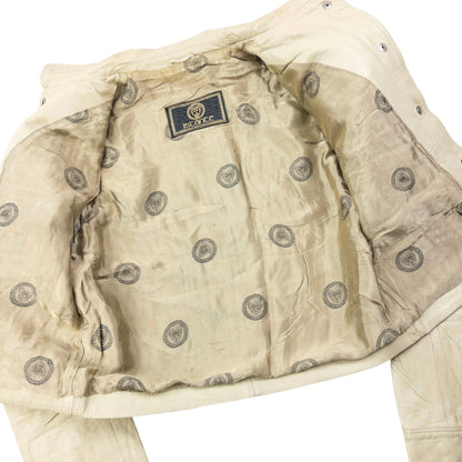 Vintage 90s Versace Istante Cropped Leather Jacket Womens Size S | Small, Cream