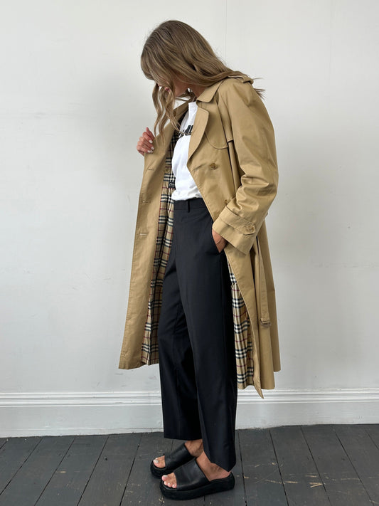 Vintage Cotton Double Breasted Belted Trench Coat - L