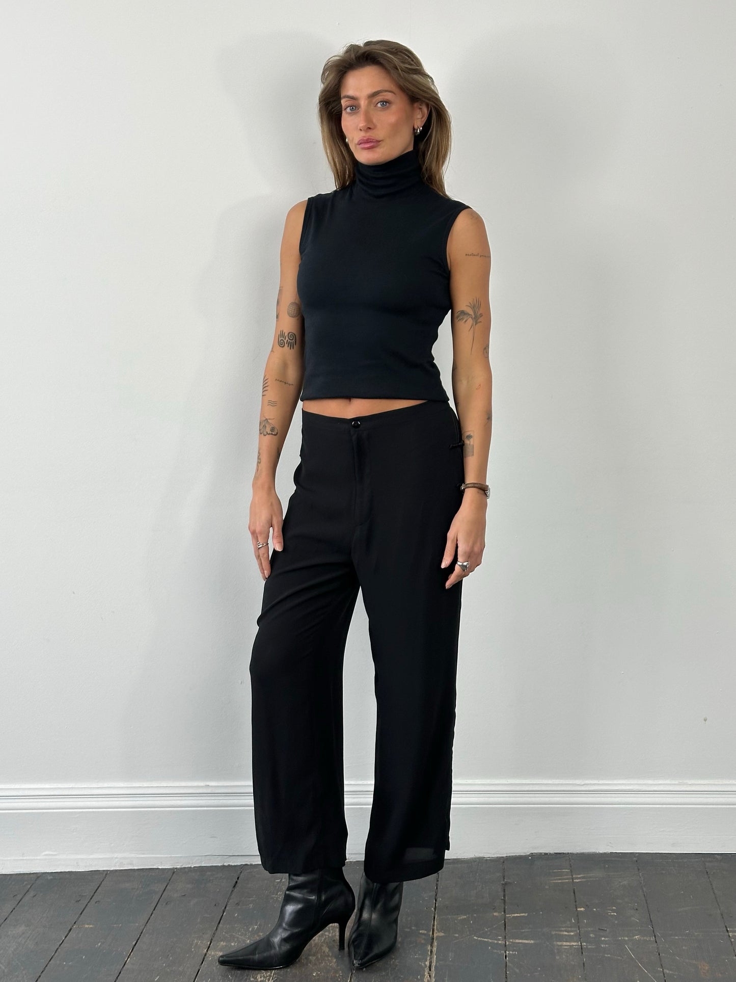 Vintage 1990s Pure Silk Wide Leg Trousers - W28