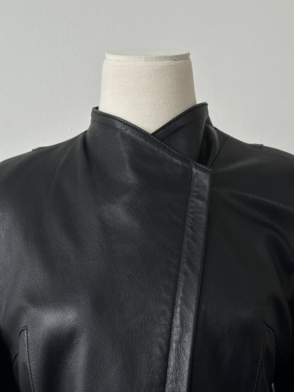 Vintage 1990s Asymmetric Fitted Leather Jacket - M
