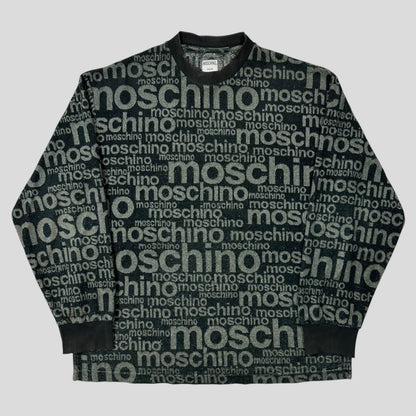 Moschino Jeans 1998 Spellout Logo Teddy Cotton Fleece Jumper - L/XL | Default Title, Black and Grey
