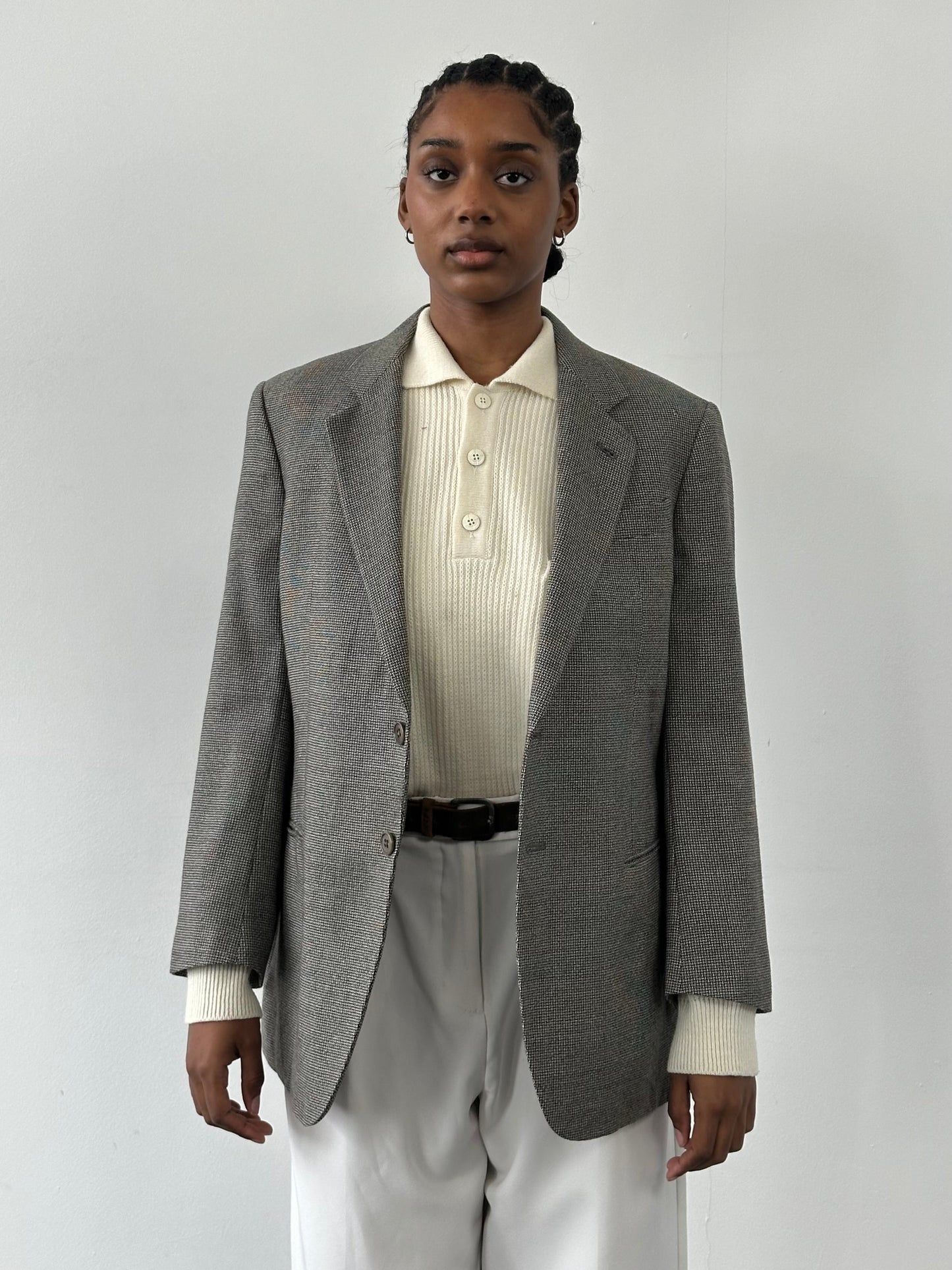 Burberry 1990s Herringbone Wool Silk Single Breasted Blazer - 36S/S