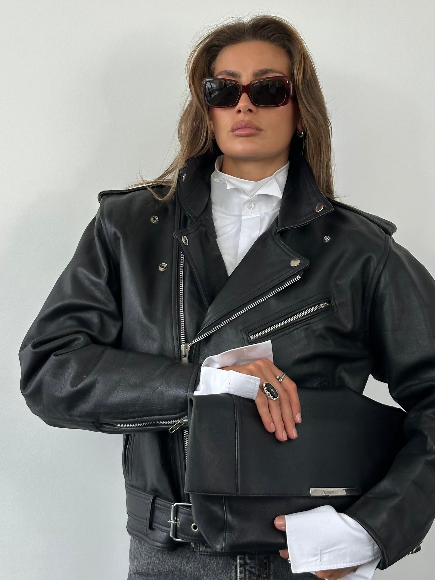 Vintage 1990s Leather Biker Jacket - M