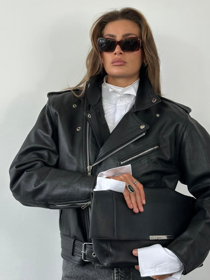 Vintage 1990s Leather Biker Jacket - M