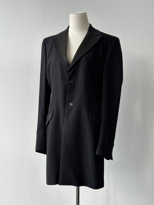 Dolce & Gabbana 1990s wool striped tuxedo blazer, size L, featuring classic fit and bold vertical stripe pattern.