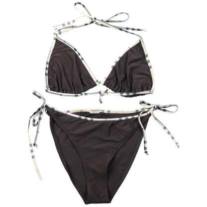 Vintage 2000s Burberry Nova Check Trim Bikini Set Womens Size XXL | XXL, Brown