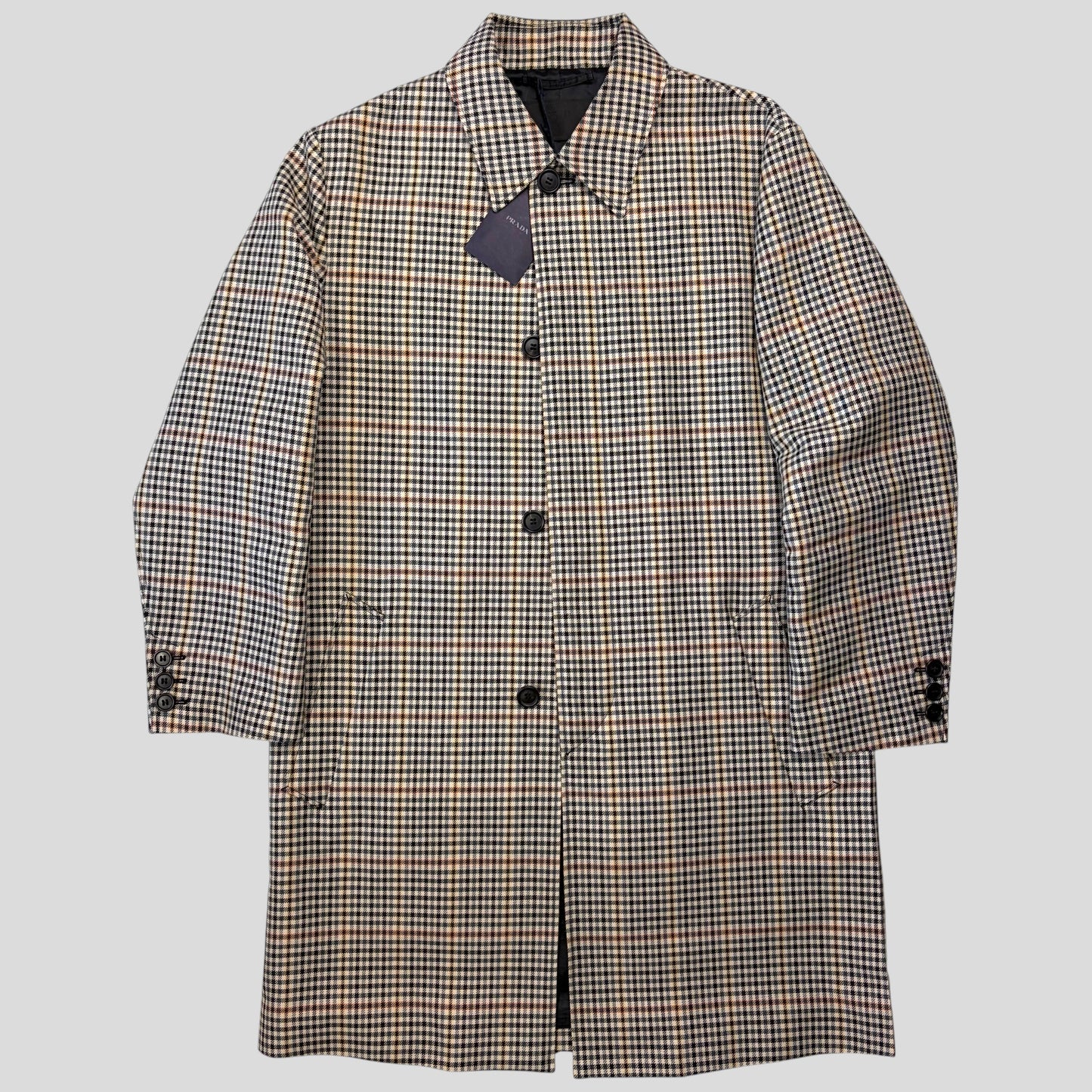 Prada 2020 Plaid Houndstooth Impermeable Virgin Wool Car Coat  - M | O/S, Red