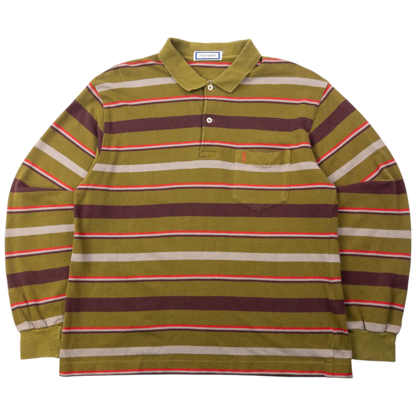 Vintage 80s YSL Yves Saint Laurent Striped Long Sleeve Polo Shirt Size S | Small, Red