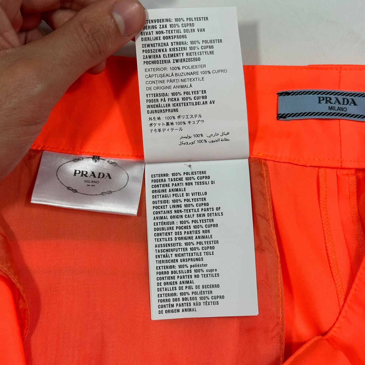 Prada Milano 2018 Orange Nylon Gabardine Triangle Logo Trousers - S/M | Small, Orange