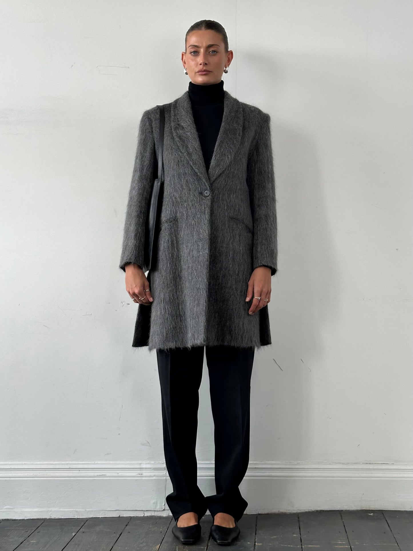 Emporio Armani Fuzzy Wool Mohair Single Breasted Coat - M